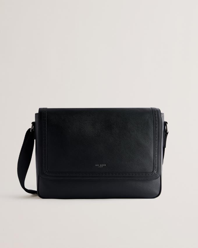 Sac en Cuir Ted Baker Saffiano Messenger Noir Homme | ZXR-12370106